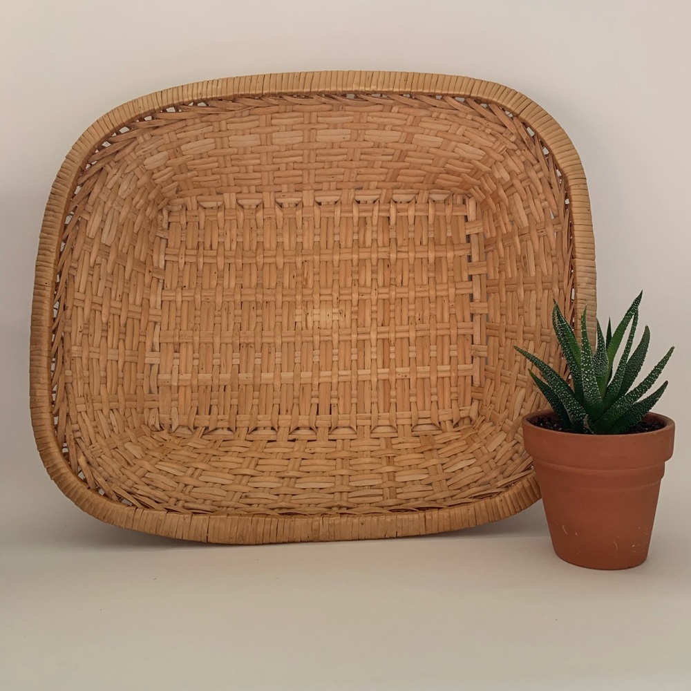 Rectangle vintage woven basket - farmhouse decor